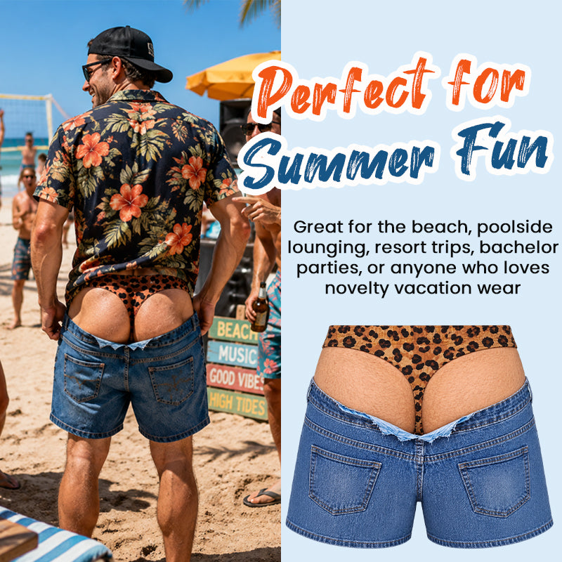 Lustige Strand-Badehose aus Denim mit Leopardenmuster
