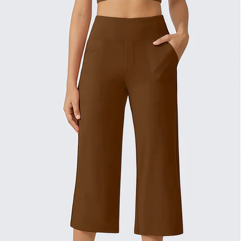Damen-Cropped-Hose mit hoher Taille aus Stretchstoff