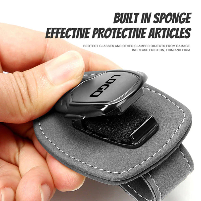 Maßgefertigter multifunktionaler Brillenclip aus Wildleder