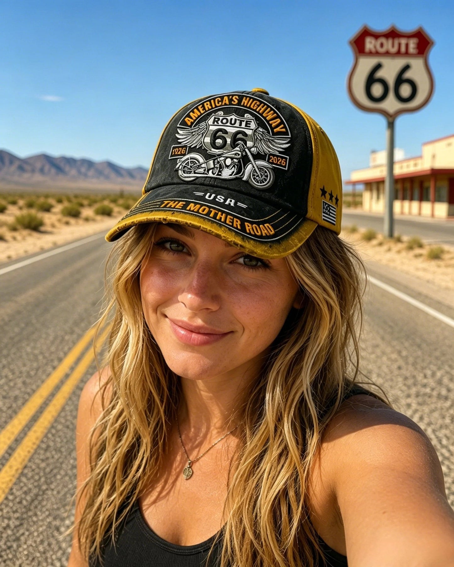 🏍️Lässige Baseballkappe mit Retro-Motiv zum 100-jährigen Jubiläum der US Route 66