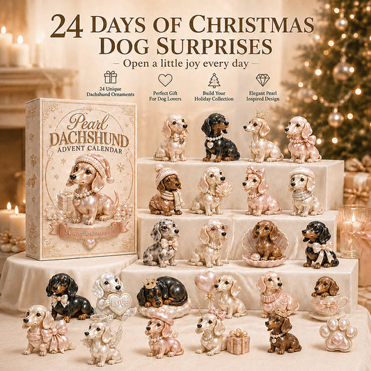 Weihnachts-Adventskalender „2026 Pearl Dachshund“ | 24-tägige Sammler-Dekorations-Geschenkbox zum Thema Hund