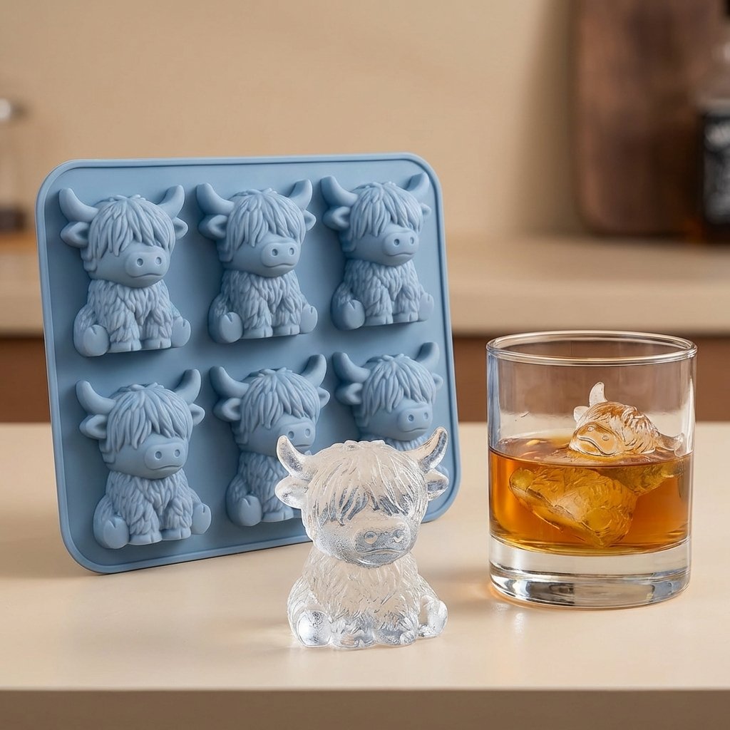 🐮 Mini-Eiswürfelform „Highland Cow“ – Niedliche 3D-Eiswürfel für Getränke, Partys und Geschenke