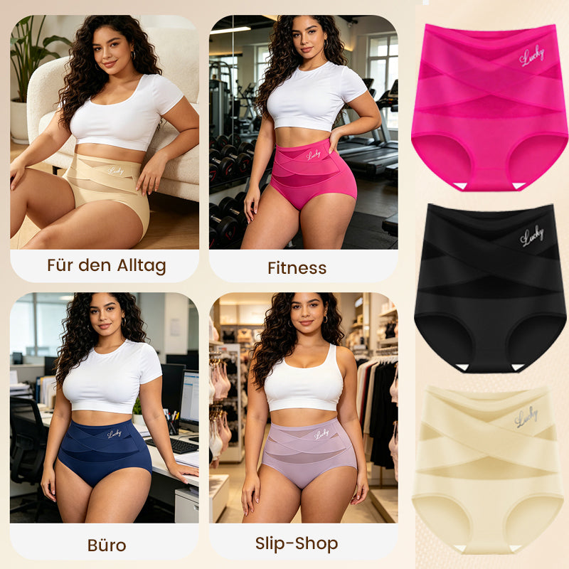 Plus-Size-Unterwäsche mit hohem Bund, starker Bauchkontrolle und atmungsaktiven Mesh-Einsätzen