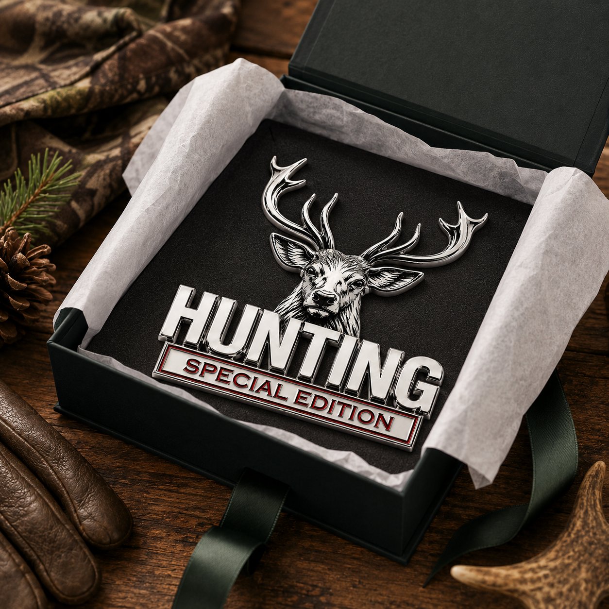 🦌 HUNTING Special Edition Emblem – Hochwertiges 3D-Metall-Autoemblem für Jagdbegeisterte