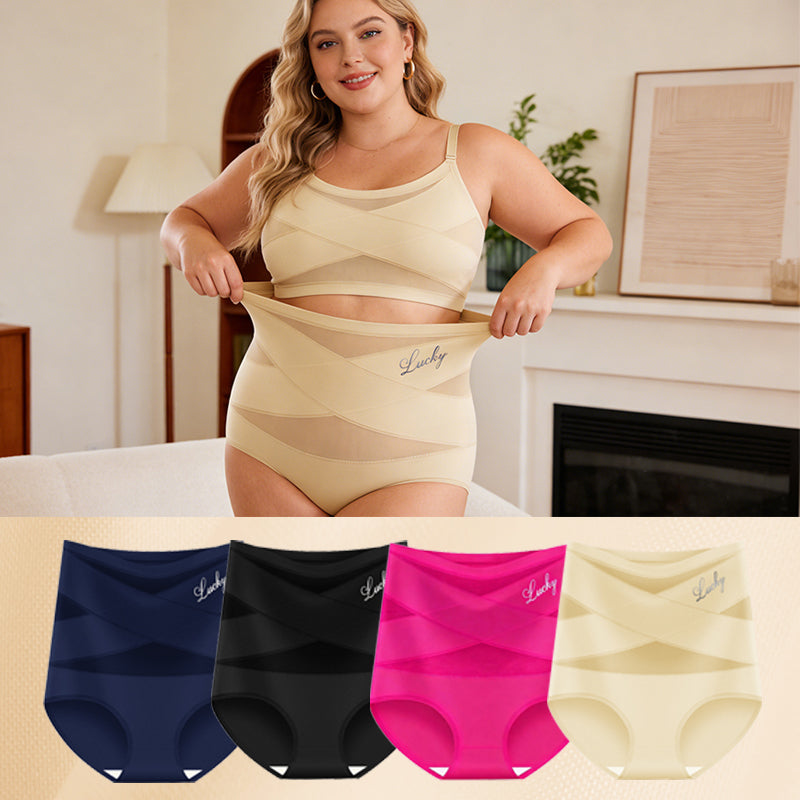 Plus-Size-Unterwäsche mit hohem Bund, starker Bauchkontrolle und atmungsaktiven Mesh-Einsätzen