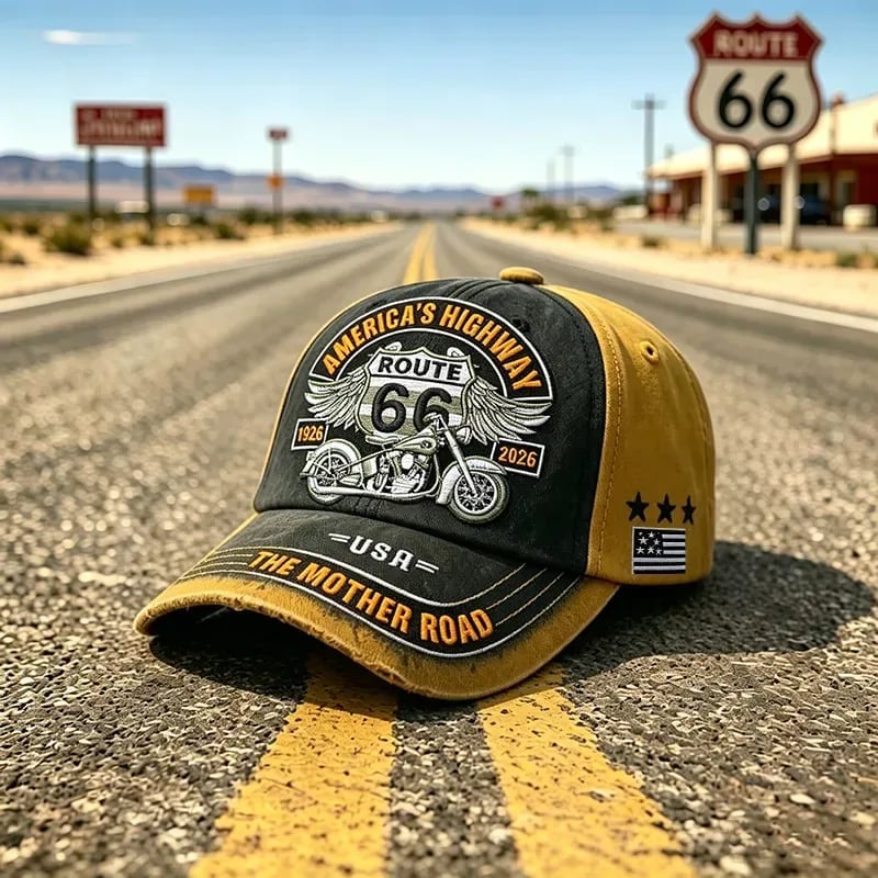 🏍️Lässige Baseballkappe mit Retro-Motiv zum 100-jährigen Jubiläum der US Route 66