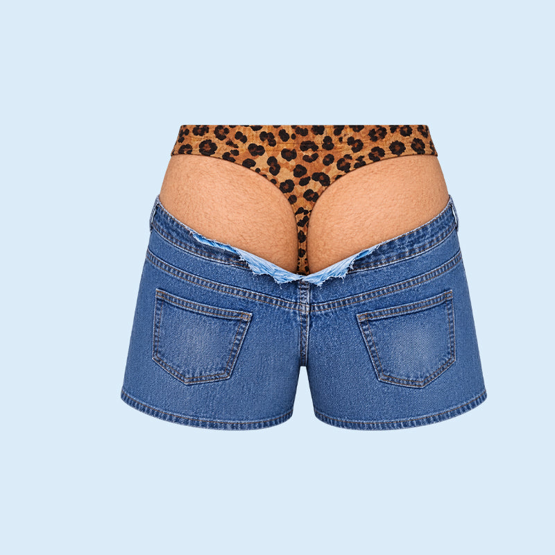Lustige Strand-Badehose aus Denim mit Leopardenmuster