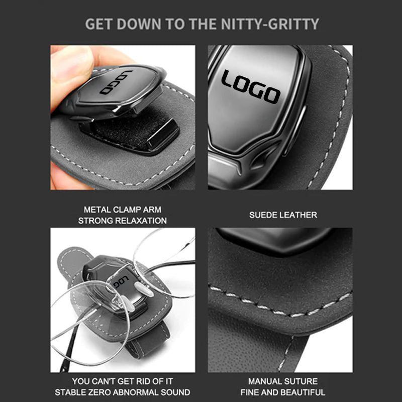 Maßgefertigter multifunktionaler Brillenclip aus Wildleder