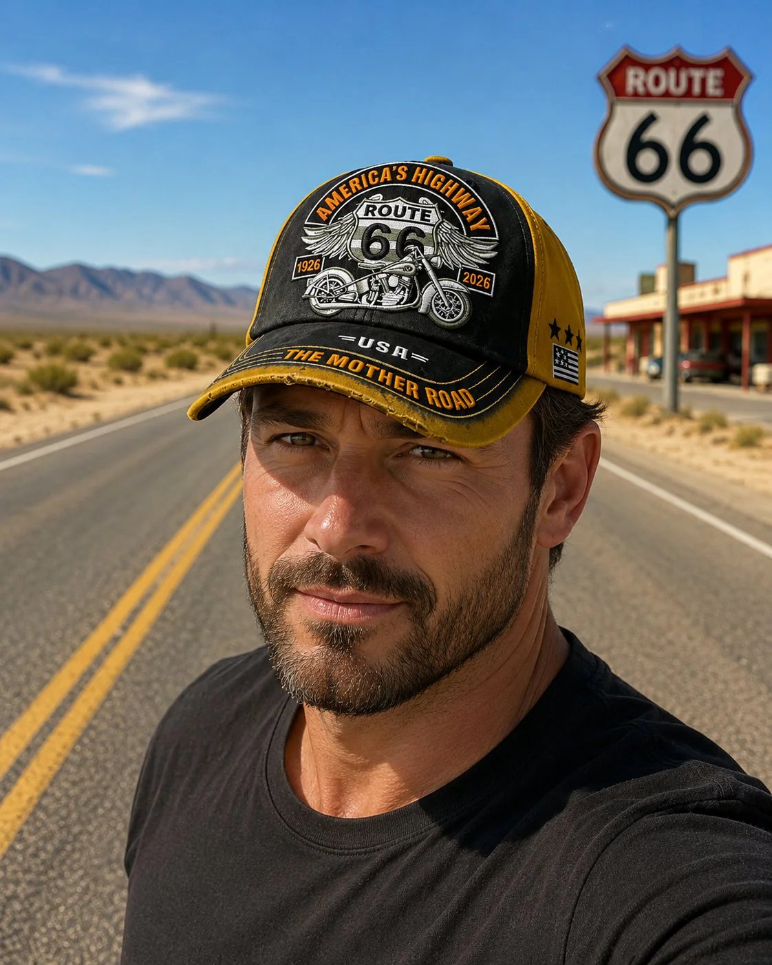 🏍️Lässige Baseballkappe mit Retro-Motiv zum 100-jährigen Jubiläum der US Route 66