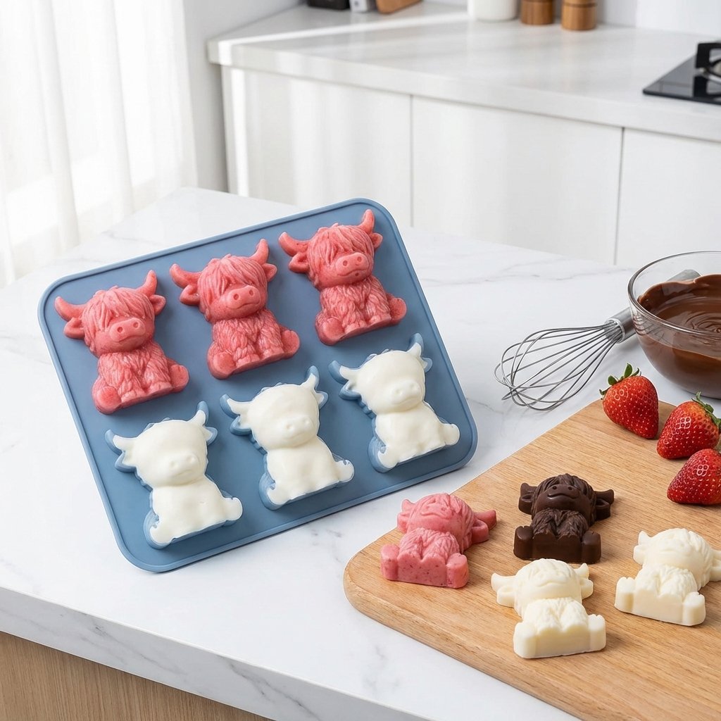 🐮 Mini-Eiswürfelform „Highland Cow“ – Niedliche 3D-Eiswürfel für Getränke, Partys und Geschenke