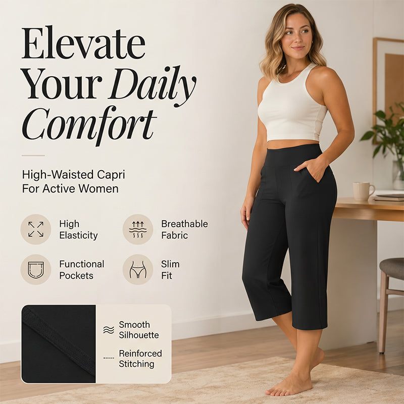 Damen-Cropped-Hose mit hoher Taille aus Stretchstoff