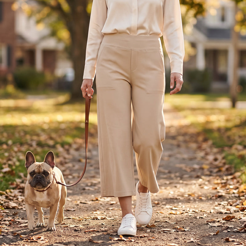 Damen-Cropped-Hose mit hoher Taille aus Stretchstoff