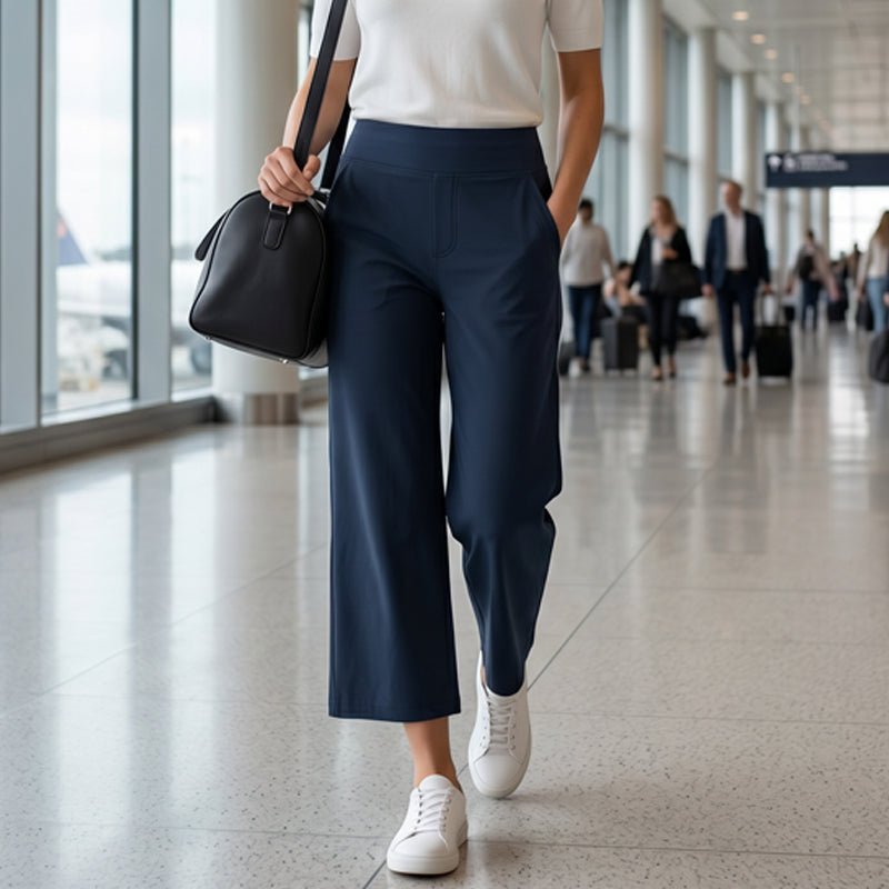 Damen-Cropped-Hose mit hoher Taille aus Stretchstoff