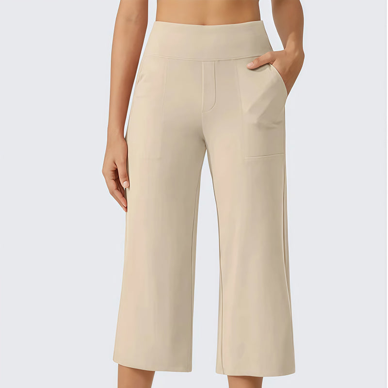 Damen-Cropped-Hose mit hoher Taille aus Stretchstoff