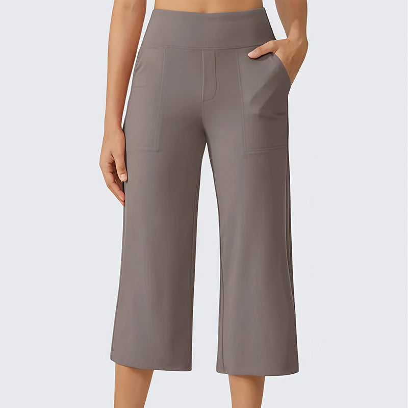 Damen-Cropped-Hose mit hoher Taille aus Stretchstoff