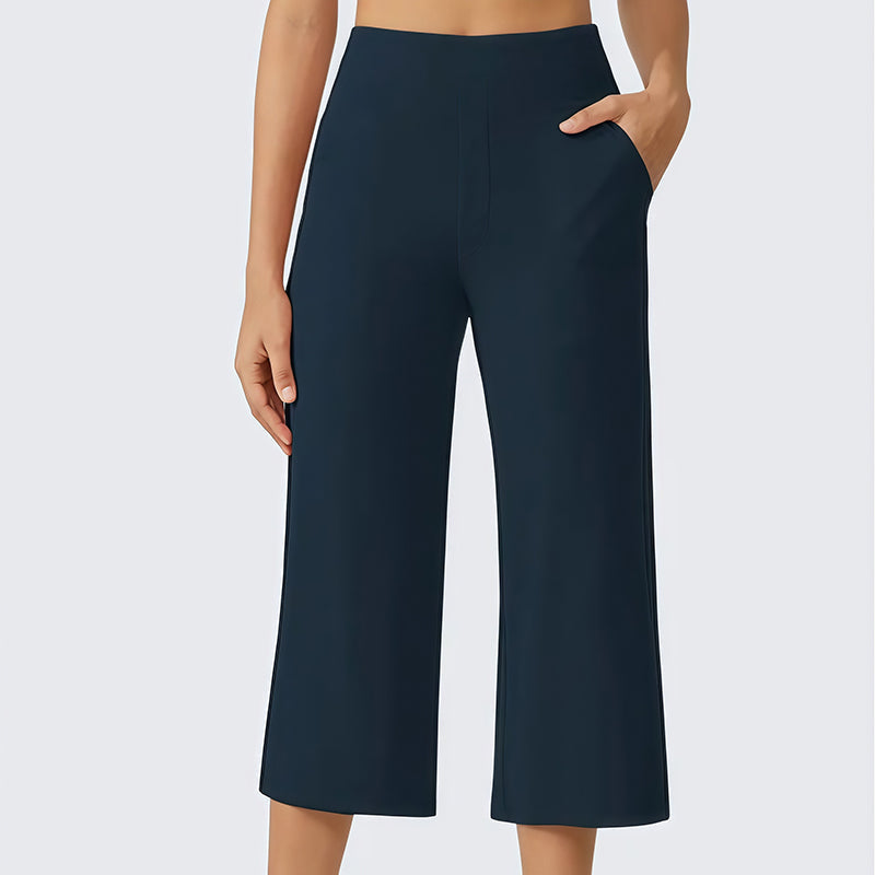 Damen-Cropped-Hose mit hoher Taille aus Stretchstoff