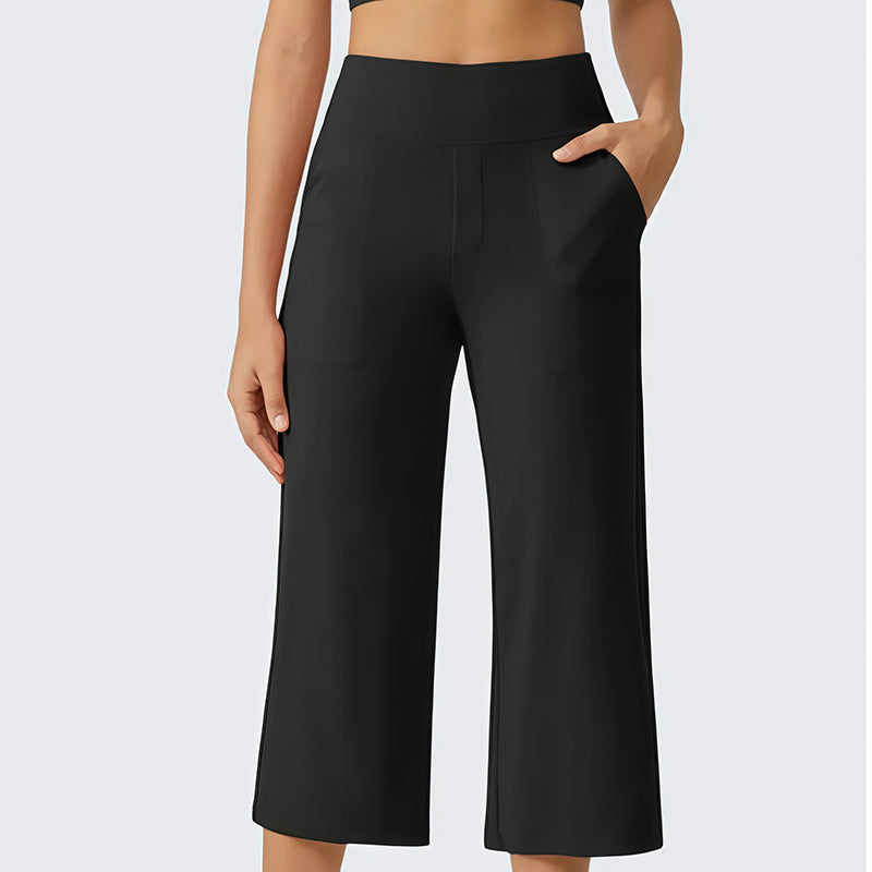Damen-Cropped-Hose mit hoher Taille aus Stretchstoff