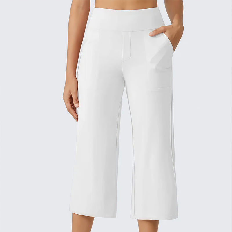 Damen-Cropped-Hose mit hoher Taille aus Stretchstoff