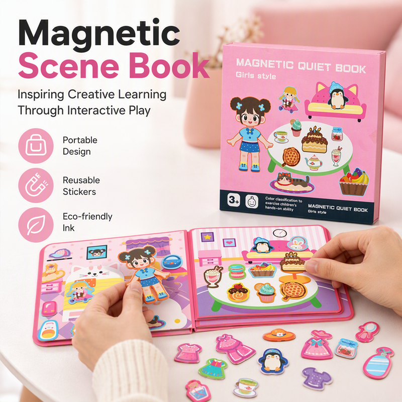 🧩 🧒 Magnetisches Quiet-Book für Kinder – Faltbare Puzzle-Szenen, magnetisch und lehrreich – Fördert die Kreativität und das Lernen bei Jungen und Mädchen ✨