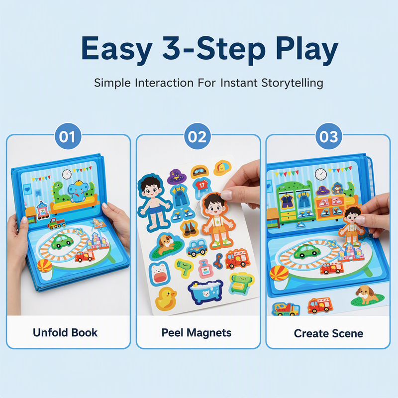 🧩 🧒 Magnetisches Quiet-Book für Kinder – Faltbare Puzzle-Szenen, magnetisch und lehrreich – Fördert die Kreativität und das Lernen bei Jungen und Mädchen ✨