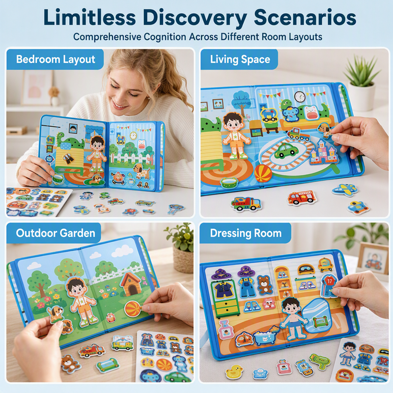 🧩 🧒 Magnetisches Quiet-Book für Kinder – Faltbare Puzzle-Szenen, magnetisch und lehrreich – Fördert die Kreativität und das Lernen bei Jungen und Mädchen ✨